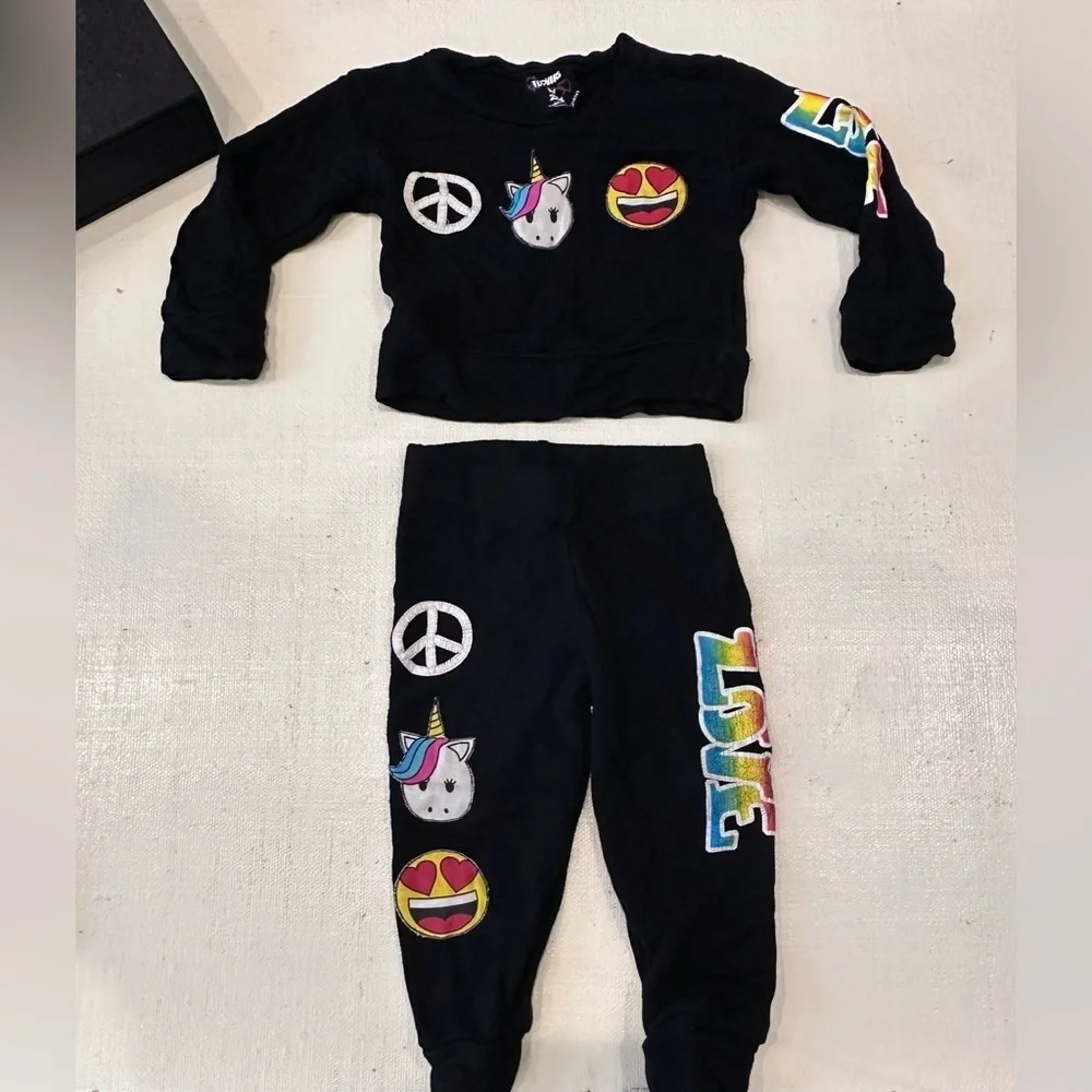 Flowers by Zoe (vintage!) Black Emoji Unicorn Jogger Set